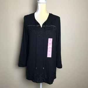 Rafaella black embroidered knit top top‎ Sz S